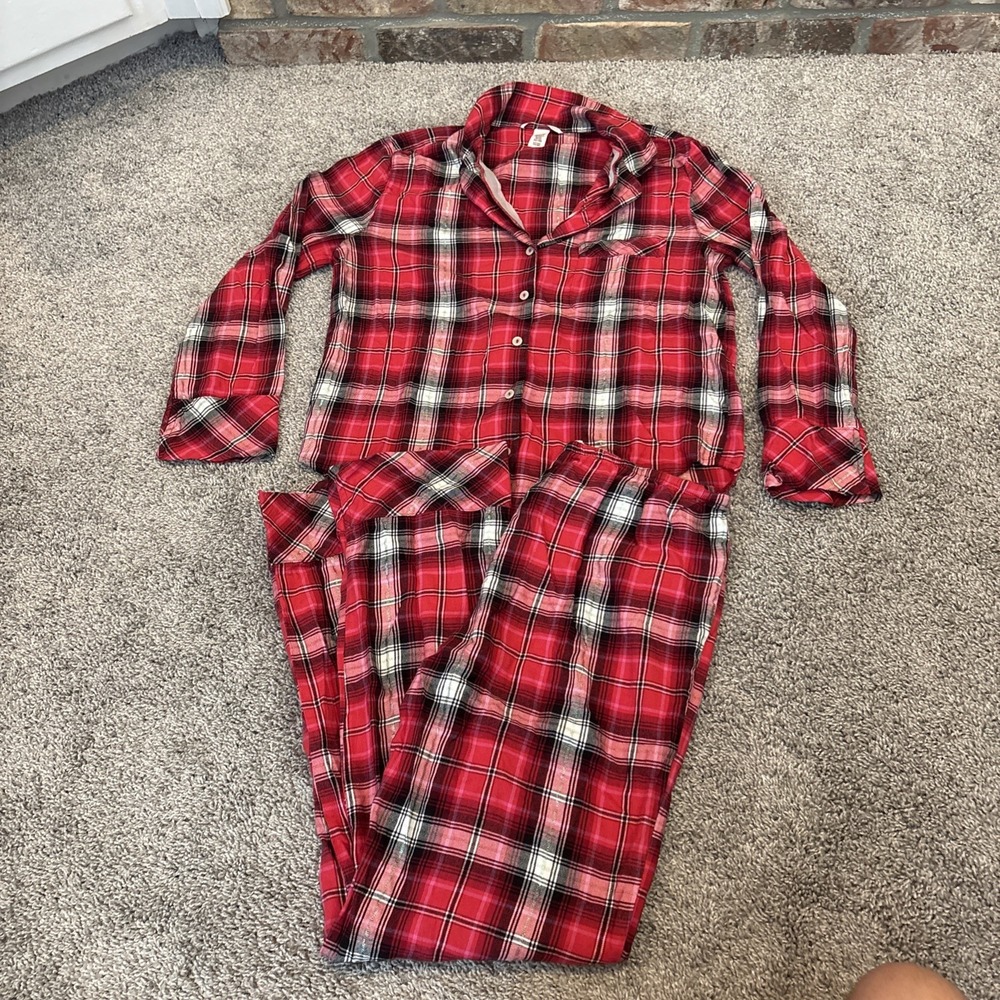 Victorias Secret Pajama Set Small Red Plaid Long Sleeve Top And Pants Pajamas